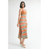 Emory Park colorful striped crochet midi dress with side slit styled for Crochet Dress Vacation Florida
