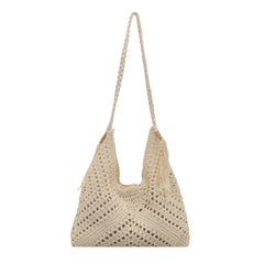 Babe Beachwear Crochet Summer Shoulder bag in beige with braided strap and tassel detail