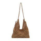 Babe Beachwaer Crochet Summer Shoulder bag in brown with braided strap and tassel details