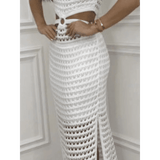 White crocheted vacation dress for women maxi dress with side slit by Trendsi