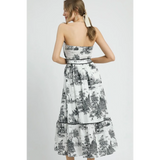 Trendsi Cruise Wear Midi Dress white strapless floral print flowing skirt design
