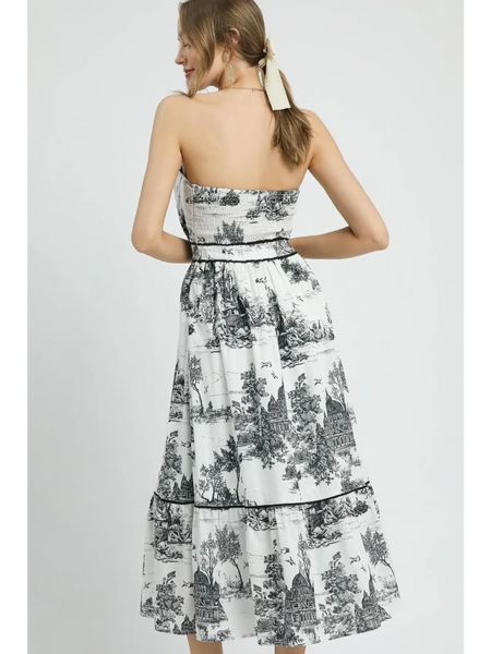 Trendsi Cruise Wear Midi Dress white strapless floral print flowing skirt design