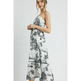 Trendsi Cruise Wear Midi Dress with black and white scenic print sleeveless design
