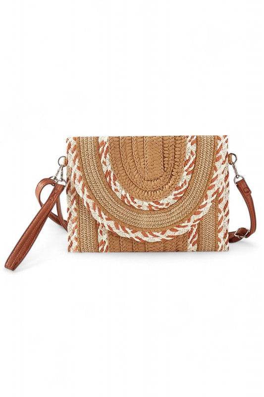 Babe Beachwear cruise wear must have straw clutch with braided design and detachable brown strap
