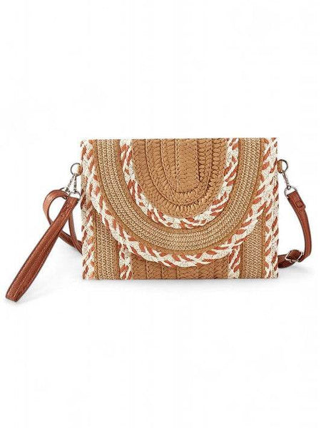 Babe Beachwear cruise wear must have straw clutch with braided design and detachable brown strap