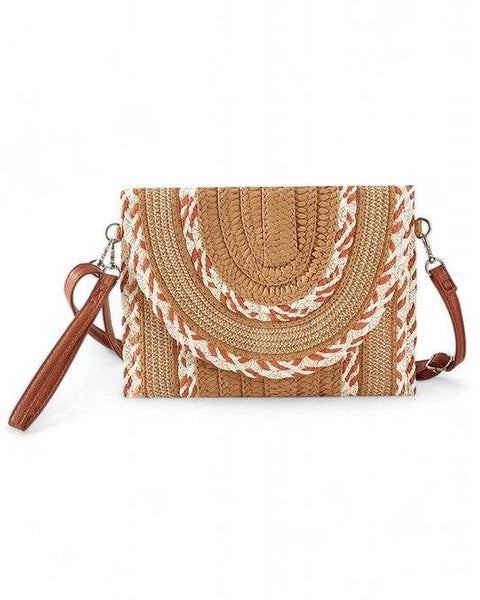 Babe Beachwear cruise wear must have straw clutch with braided design and detachable brown strap