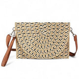 Babe Beachwaer Cruise Wear Small Cutch or Crossbody bag with woven natural texture and brown strap
