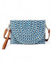 Babe Beachwaer Cruise Wear Small Cutch or Crossbody bag with blue woven pattern and brown strap