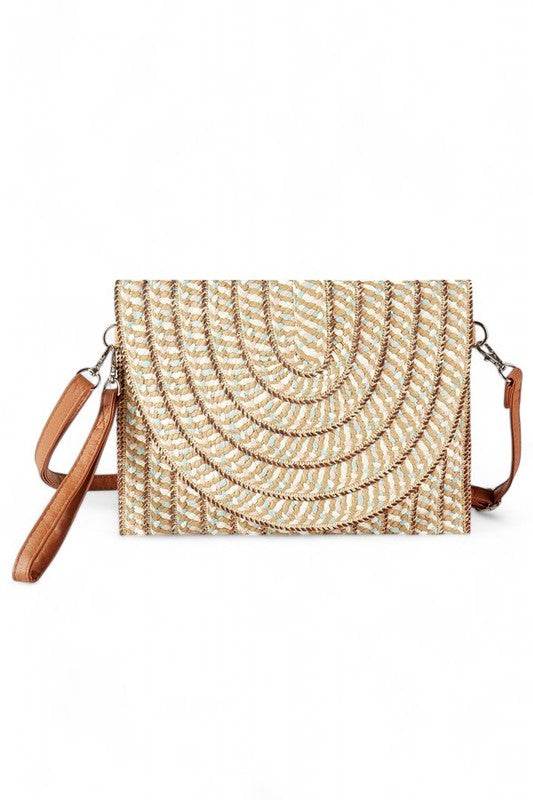 Babe Beachwaer Cruise Wear Small Cutch or Crossbody bag with woven design and brown strap