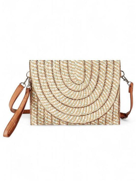 Babe Beachwaer Cruise Wear Small Cutch or Crossbody bag with woven design and brown strap