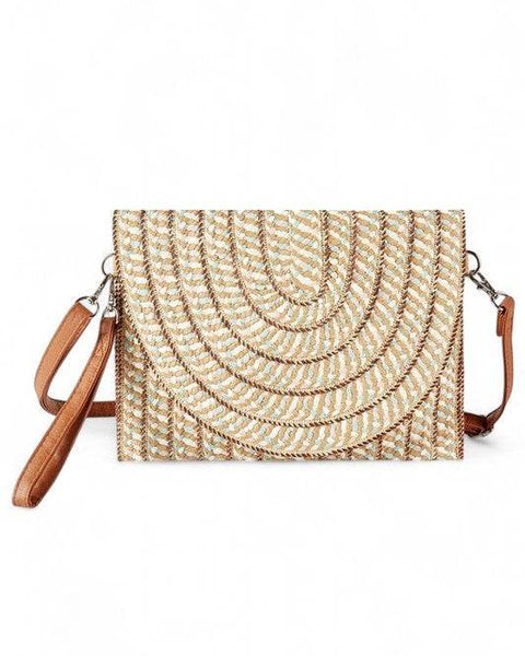 Babe Beachwaer Cruise Wear Small Cutch or Crossbody bag with woven design and brown strap
