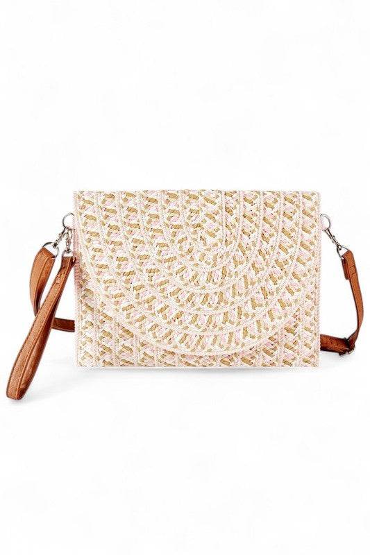 Babe Beachwear Cruise Wear Small Cutch or Crossbody bag with woven design and brown straps