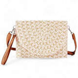 Babe Beachwear Cruise Wear Small Cutch or Crossbody bag with woven design and brown straps