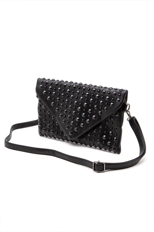 Artini Accessories black cruise wear studded handbag with adjustable strap and envelope flap