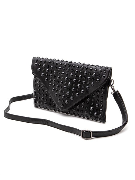 Artini Accessories black cruise wear studded handbag with adjustable strap and envelope flap