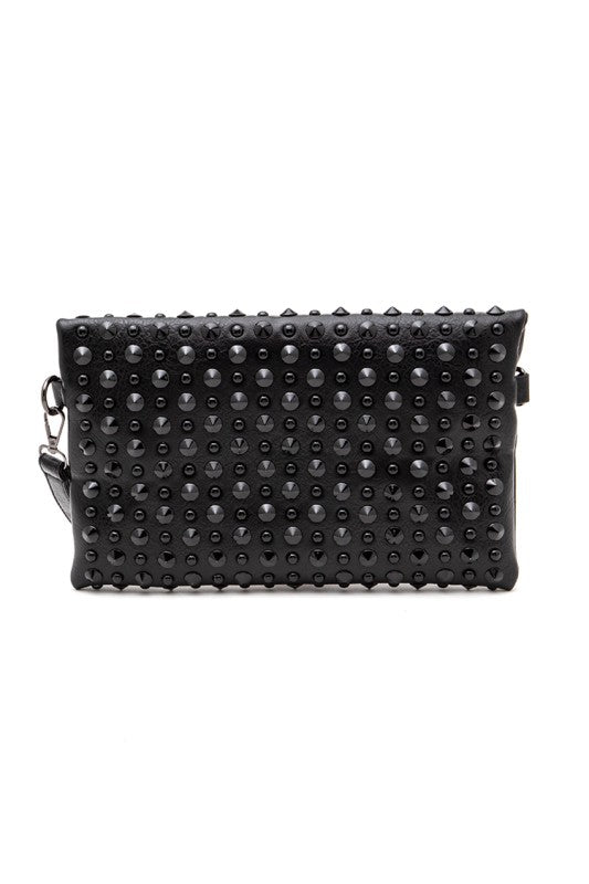 Artini Accessories black cruise wear studded handbag with round studs and detachable strap