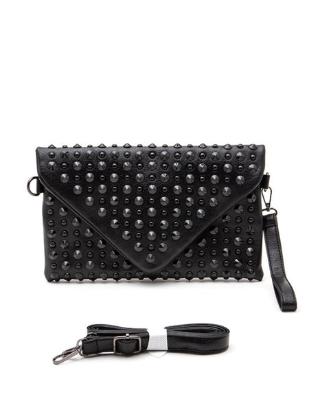 Artini Accessories black cruise wear studded handbag with removable strap and wristlet
