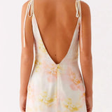 Babe Beachwear mini dress with floral print and low back design, perfect cute beach dresses for petites