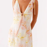 Babe Beachwear mini dress with floral print and tie straps, perfect cute beach dresses for petites