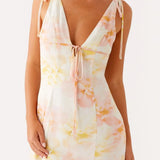 Babe Beachwear mini dress in pastel floral print with tie straps perfect cute beach dresses for petites
