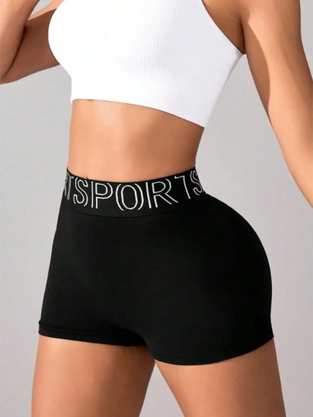Trendsi cute black athletic shorts for women with high waist and sporty waistband