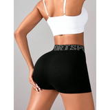 Trendsi cute black athletic shorts for women with high waist and sporty waistband in active set
