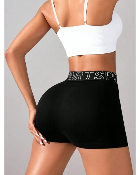 Trendsi cute black athletic shorts for women with high waist and sporty waistband in active set
