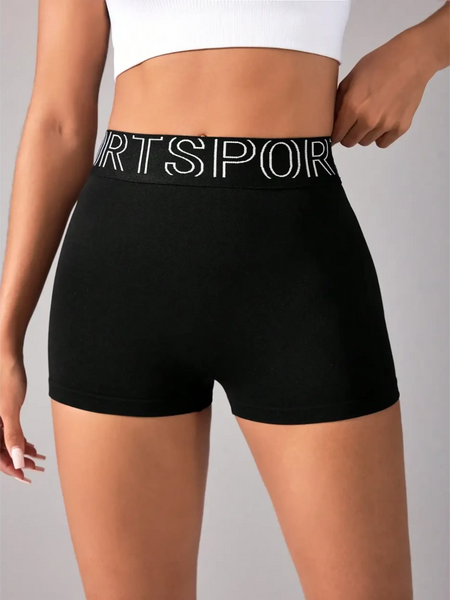 Trendsi cute black athletic shorts for women with sporty waistband and snug fit
