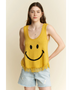 Trendsi cute emoji knit tank for beach in yellow with smiley face and fringe hem sleeveless top