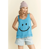 Trendsi sleeveless top with smiley face and fringe hem perfect cute vacation tops for women