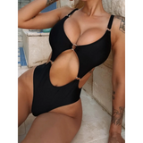 Sexy Flattering Black Plunge One Piece Swimsuit - Beach Babes Beachwear - Fort Lauderdale