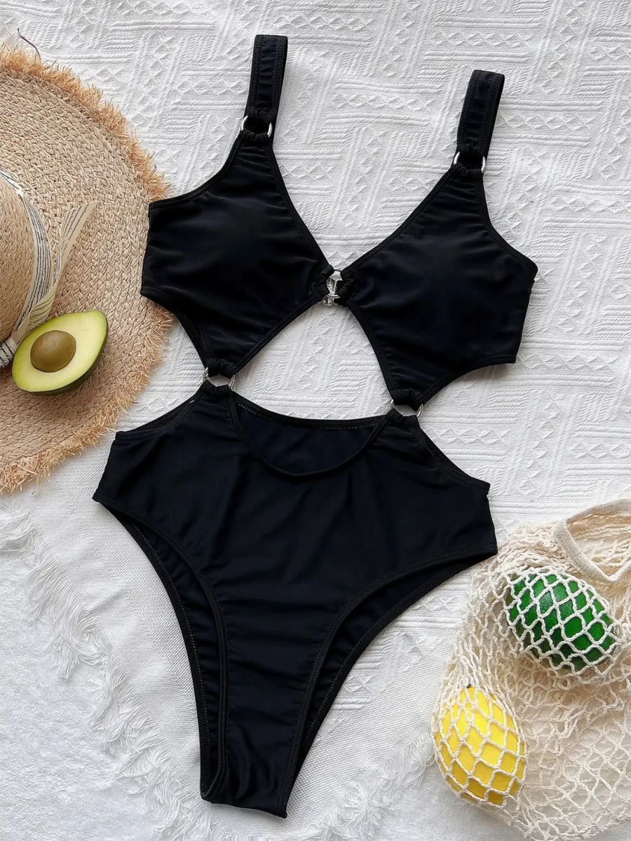 Sexy Flattering Black Plunge One Piece Swimsuit - Beach Babes Beachwear - Fort Lauderdale