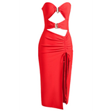 Turn Heads in this Chic Red Strapless Midi Cutout Dress! - Beach Babes Beachwear - Fort Lauderdale