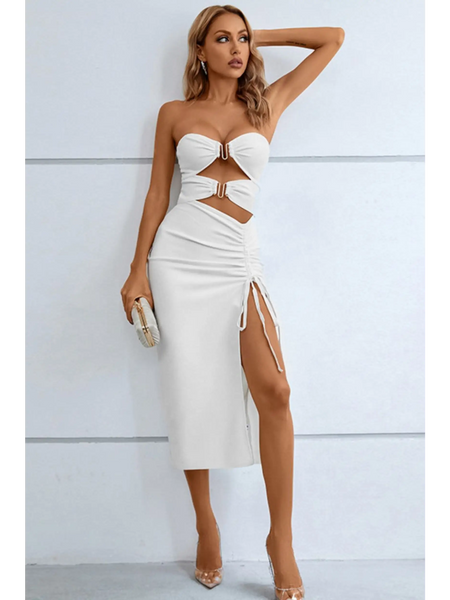 Turn Heads in this Chic Red Strapless Midi Cutout Dress! - Beach Babes Beachwear - Fort Lauderdale