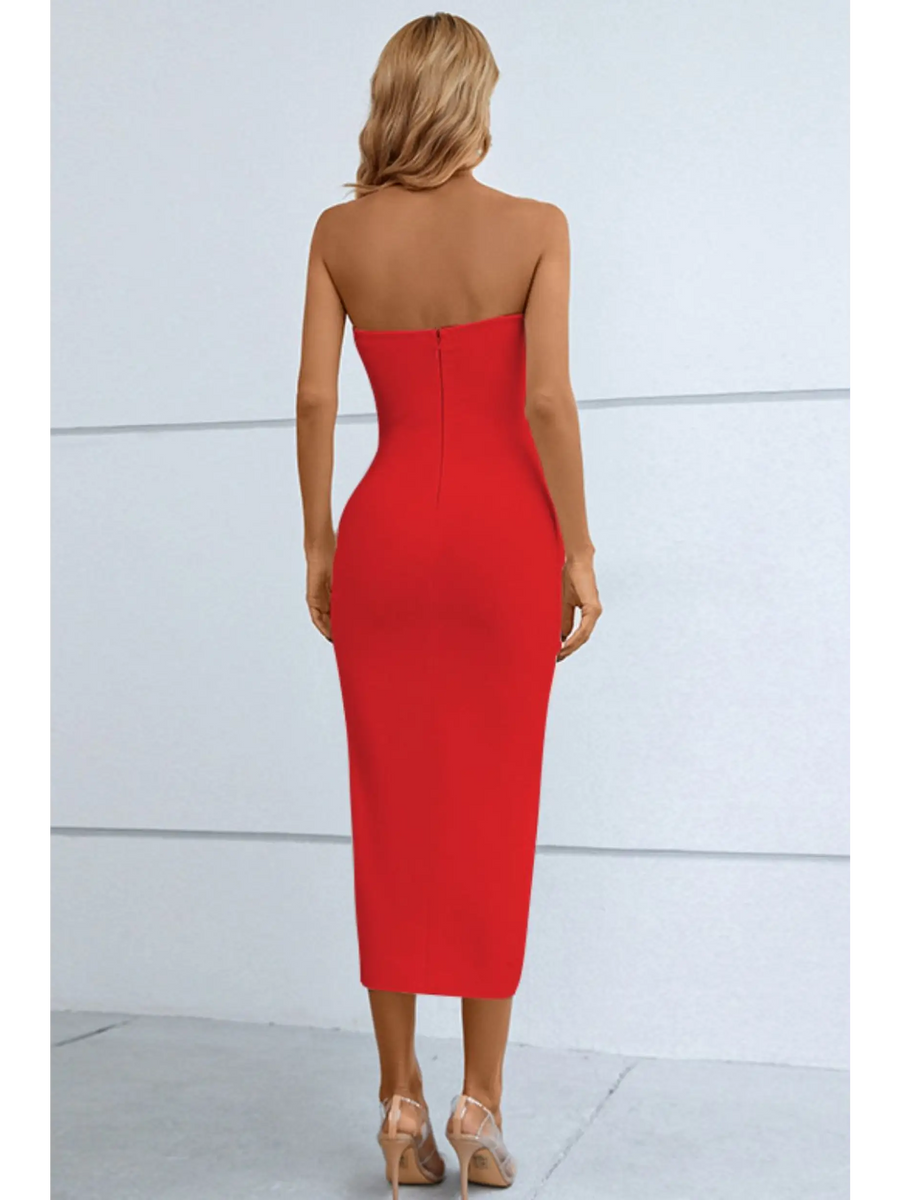 Turn Heads in this Chic Red Strapless Midi Cutout Dress! - Beach Babes Beachwear - Fort Lauderdale