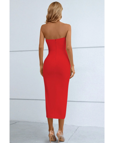 Turn Heads in this Chic Red Strapless Midi Cutout Dress! - Beach Babes Beachwear - Fort Lauderdale