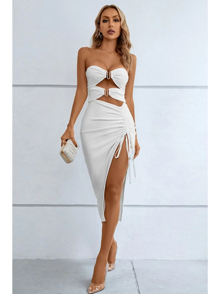 Turn Heads in this Chic Red Strapless Midi Cutout Dress! - Beach Babes Beachwear - Fort Lauderdale