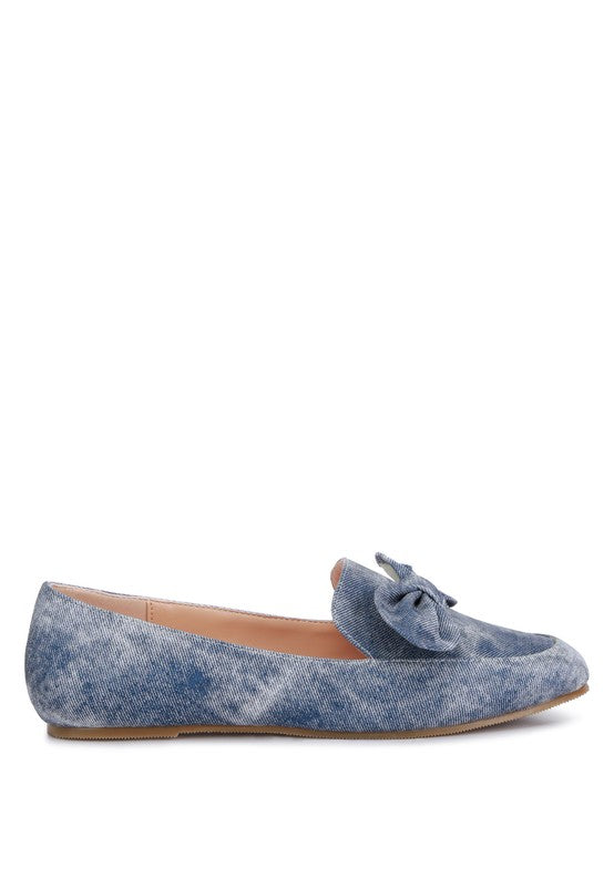 Rag Company women's denim bow loafers in blue with soft fabric and flat sole