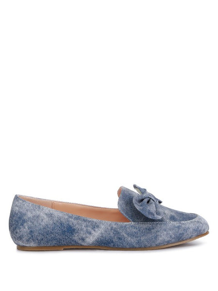 Rag Company women's denim bow loafers in blue with soft fabric and flat sole
