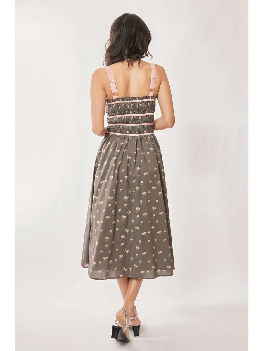 Stunning Mocha Floral Midi Dress - Beach Babes Beachwear - Fort Lauderdale