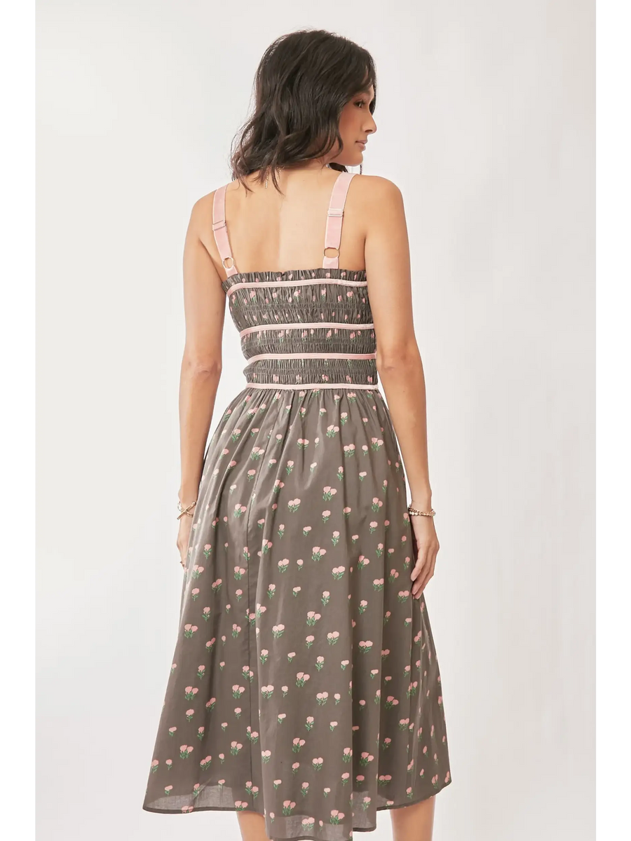 Stunning Mocha Floral Midi Dress - Beach Babes Beachwear - Fort Lauderdale