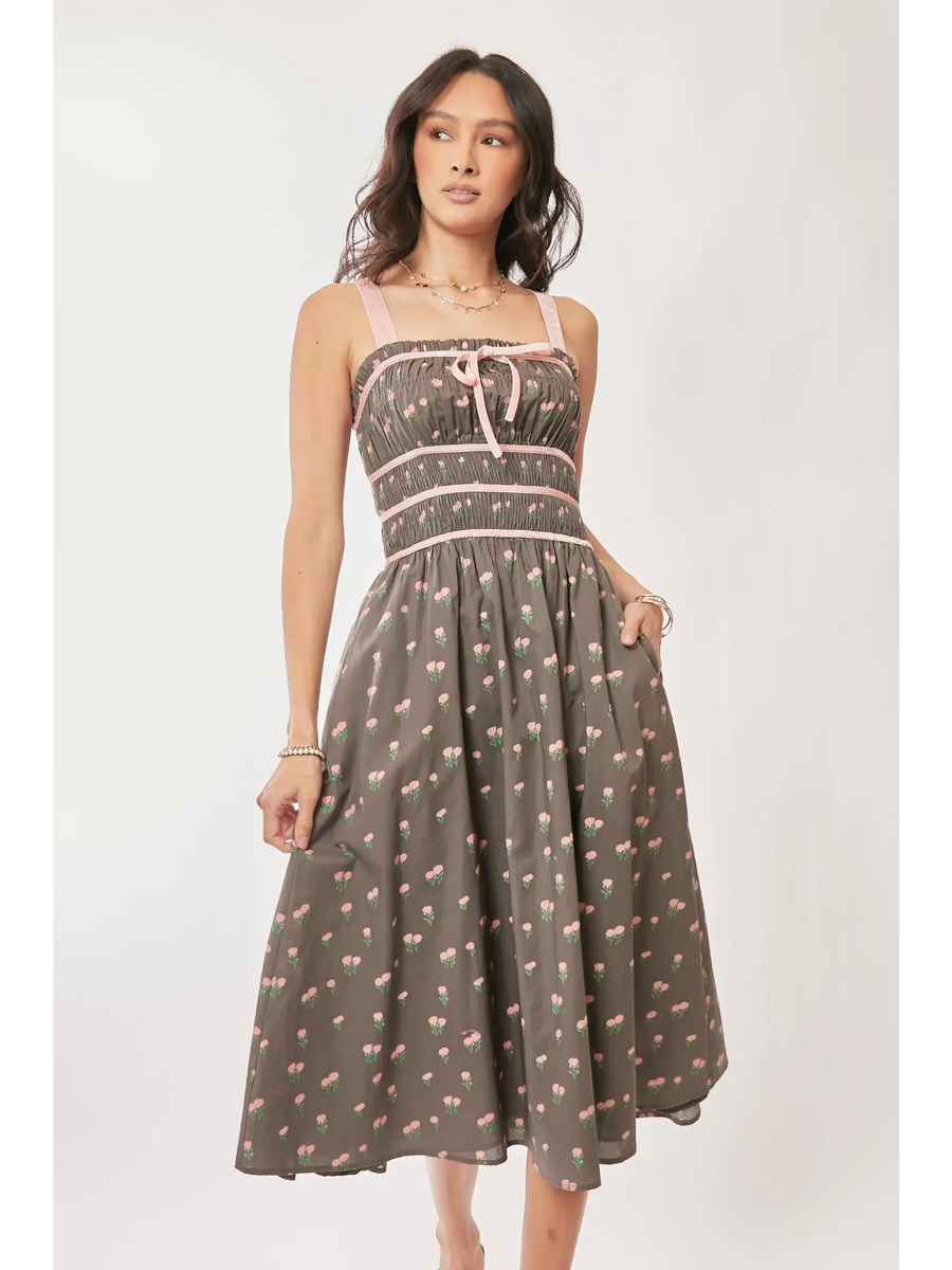 Stunning Mocha Floral Midi Dress - Beach Babes Beachwear - Fort Lauderdale