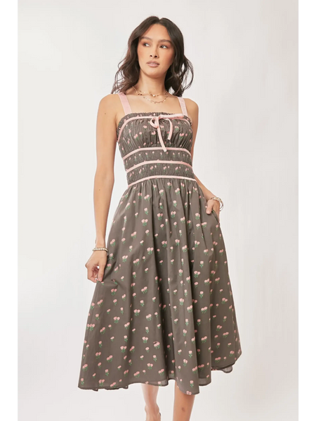 Stunning Mocha Floral Midi Dress - Beach Babes Beachwear - Fort Lauderdale