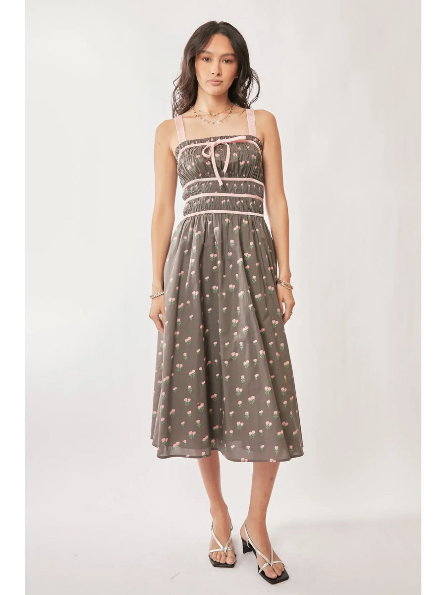 Stunning Mocha Floral Midi Dress - Beach Babes Beachwear - Fort Lauderdale