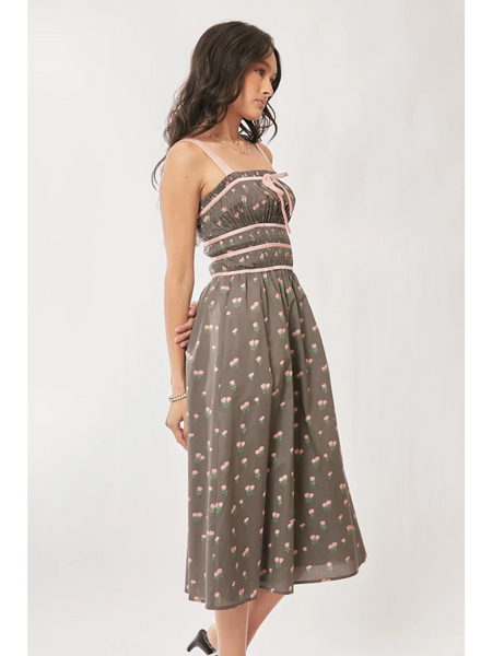 Stunning Mocha Floral Midi Dress - Beach Babes Beachwear - Fort Lauderdale