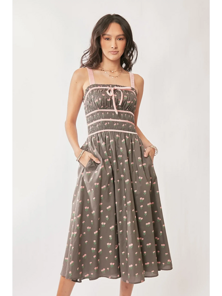 Stunning Mocha Floral Midi Dress - Beach Babes Beachwear - Fort Lauderdale