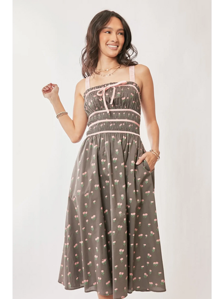 Stunning Mocha Floral Midi Dress - Beach Babes Beachwear - Fort Lauderdale