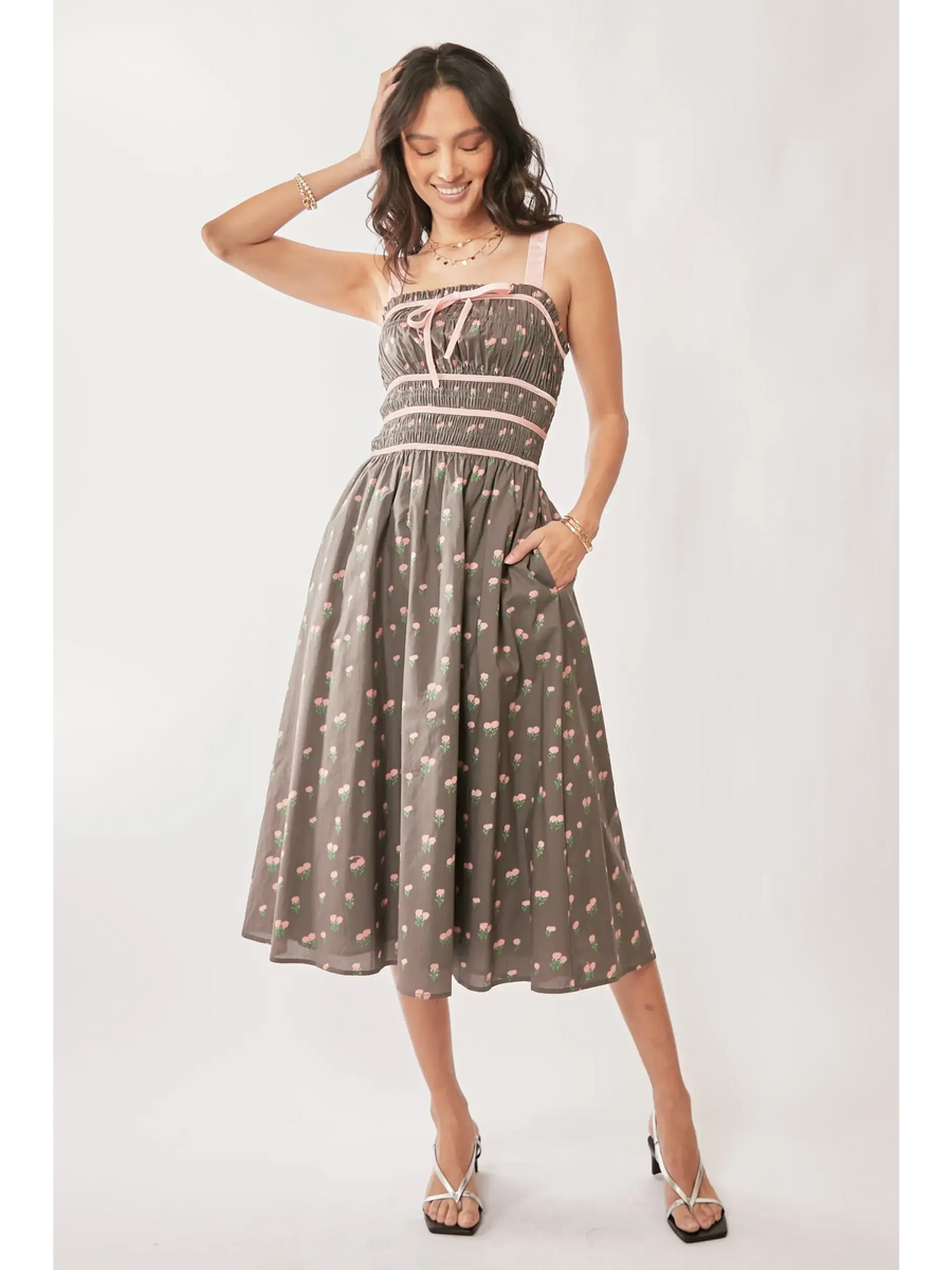 Stunning Mocha Floral Midi Dress - Beach Babes Beachwear - Fort Lauderdale