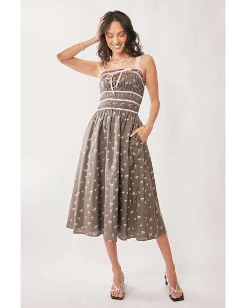 Stunning Mocha Floral Midi Dress - Beach Babes Beachwear - Fort Lauderdale