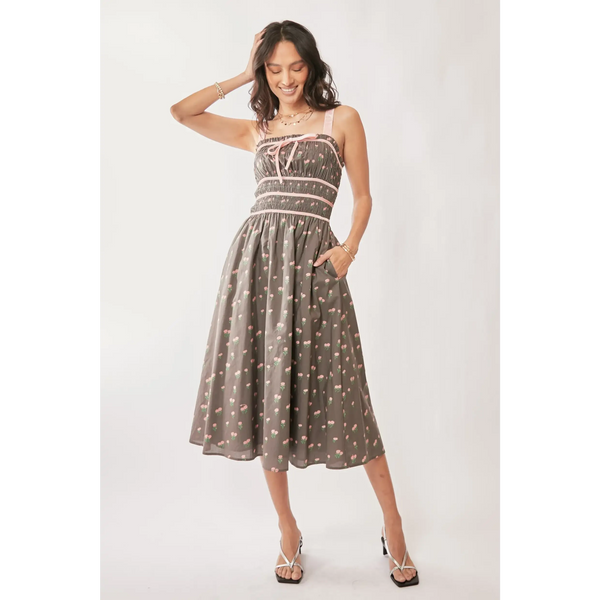 Stunning Mocha Floral Midi Dress - Beach Babes Beachwear - Fort Lauderdale